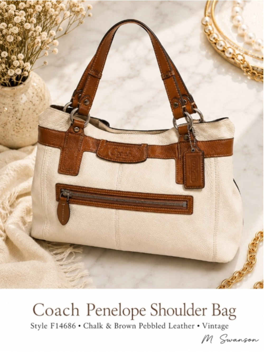 Vintage Coach Penelope F14686 Pebbled Leather Shoulder Bag Chalk Brown